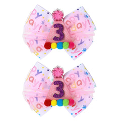 Suohheh birthday hair bow pink layered two layer design for cute party photos