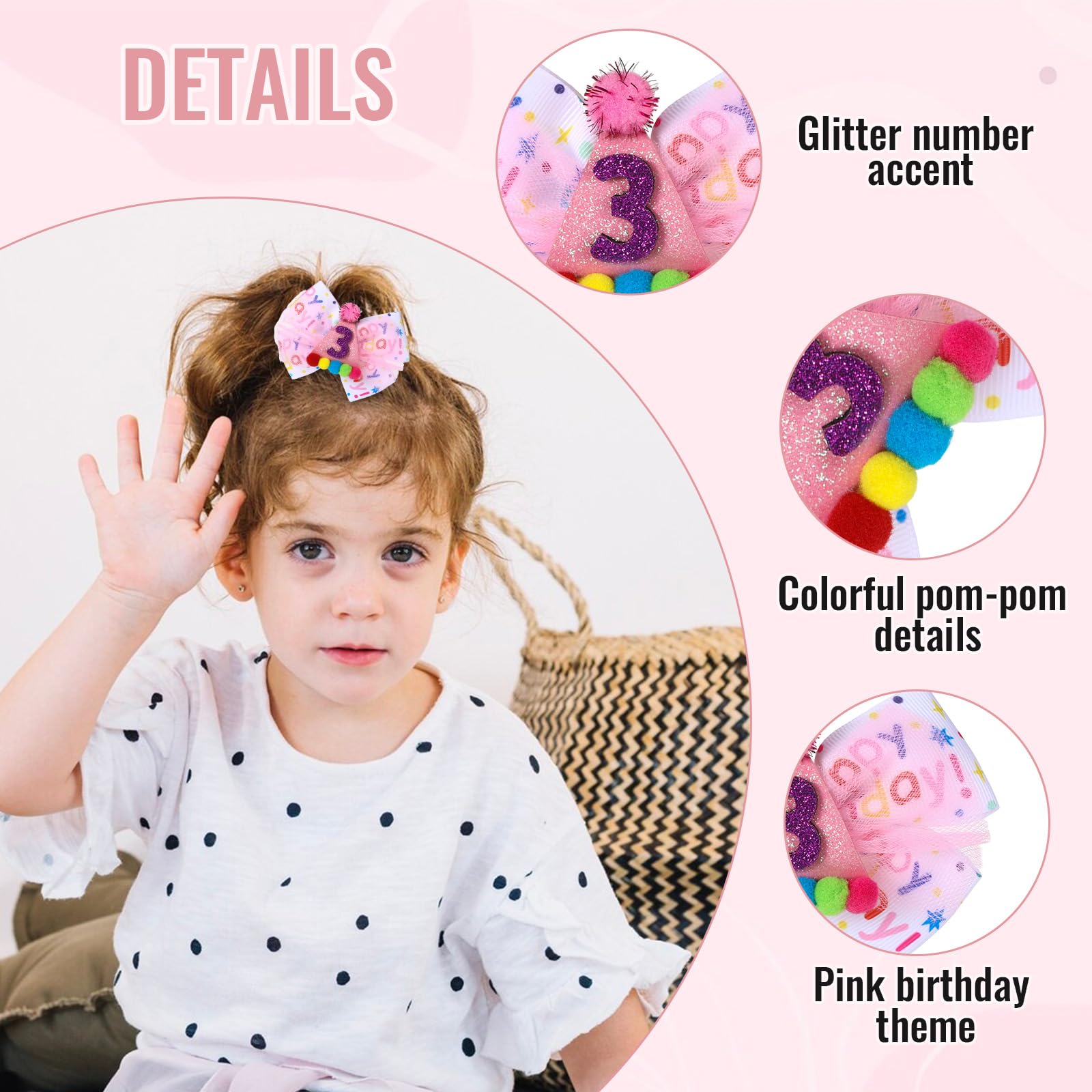 Suohheh birthday hair bow pom poms bright candy like accents for playful party looks