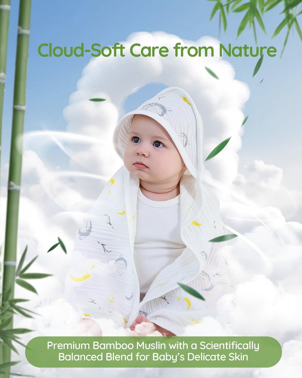 SUOSDEY muslin hooded towel quick-drying fabric shown after bath for fast dryness.