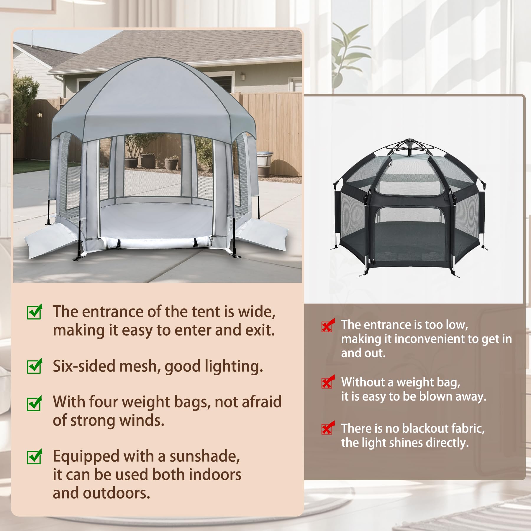 SUPENEGY playpen mosquito-net door closed to keep insects out.
