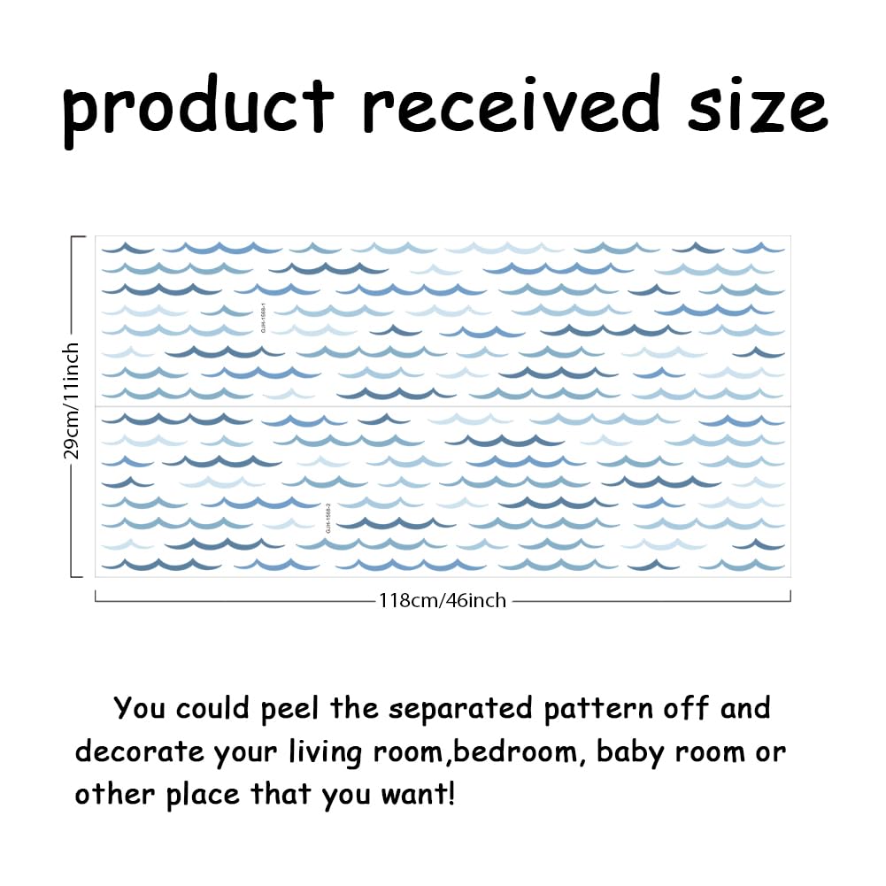 SUPERDANT Blue Ocean Waves wall stickers in a baby bathroom create a soothing bath-time scene.