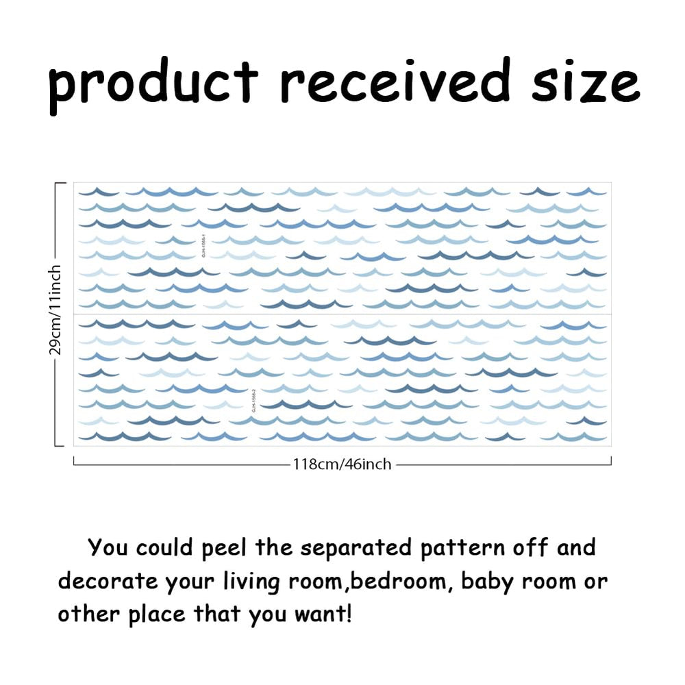 SUPERDANT Blue Ocean Waves wall stickers in a baby bathroom create a soothing bath-time scene.