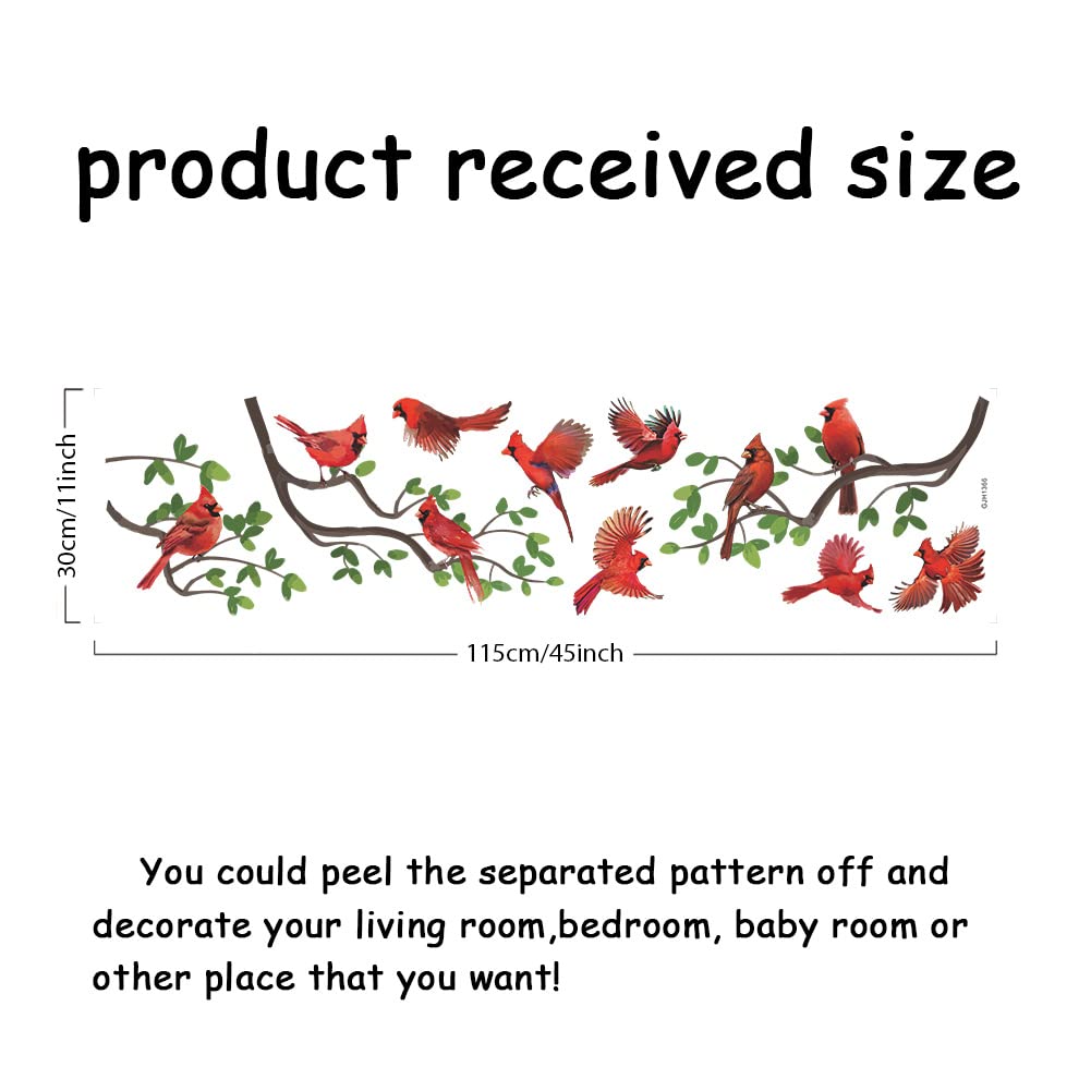 SUPERDANT cardinal-treetops wall sticker captures 11 cardinals among green leaves for vibrant decor.