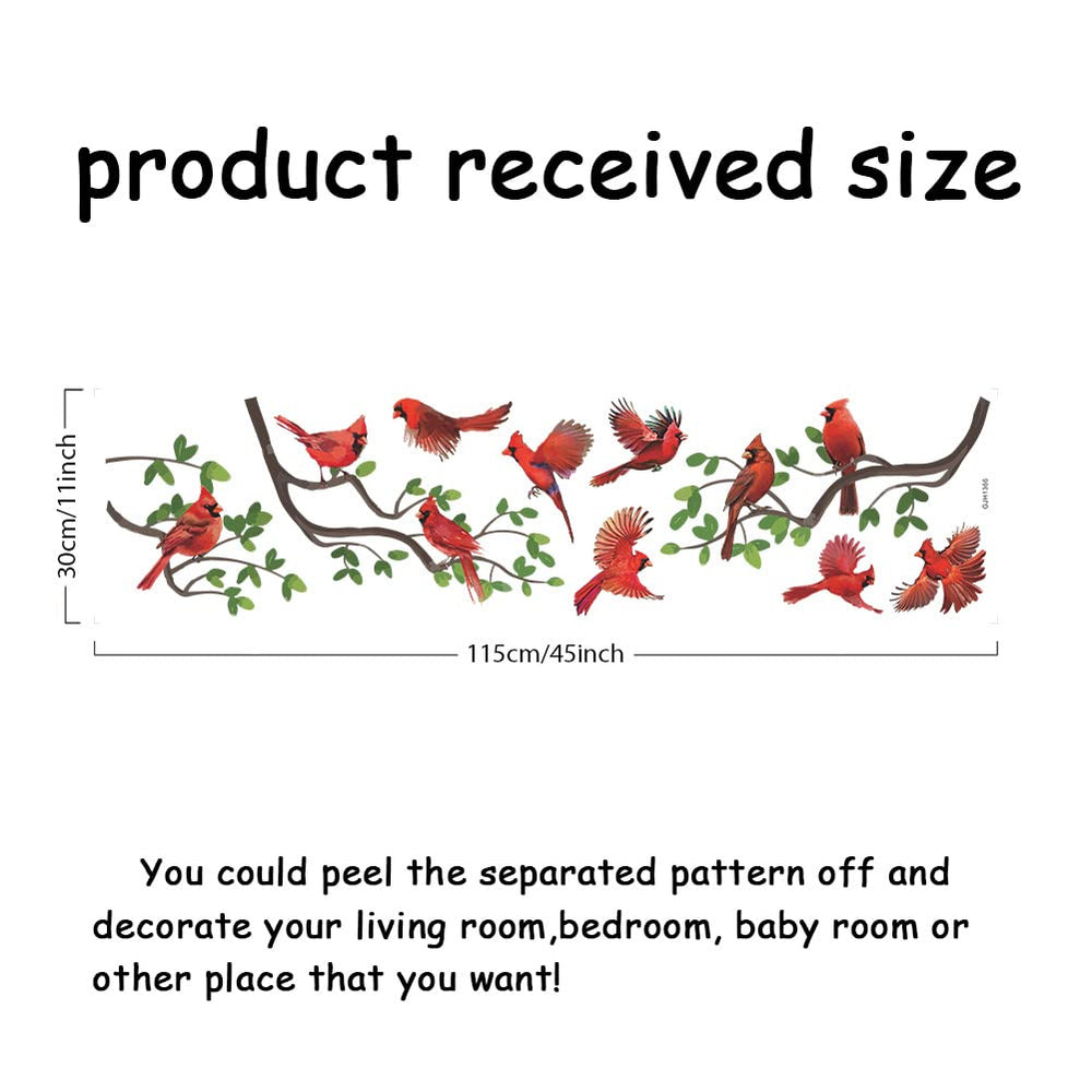 SUPERDANT cardinal-treetops wall sticker captures 11 cardinals among green leaves for vibrant decor.