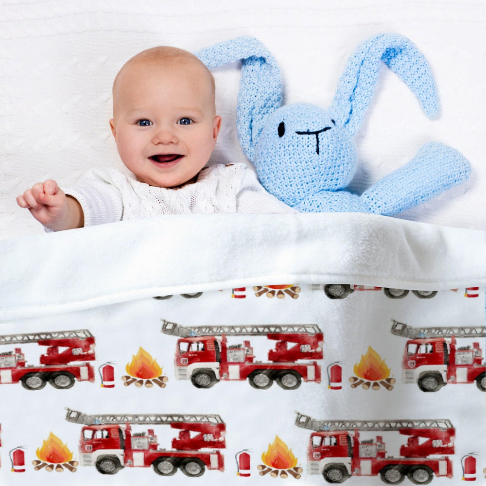SUPERICH Fire Truck Blanket detail showcases the rescue motif and colorfast pattern