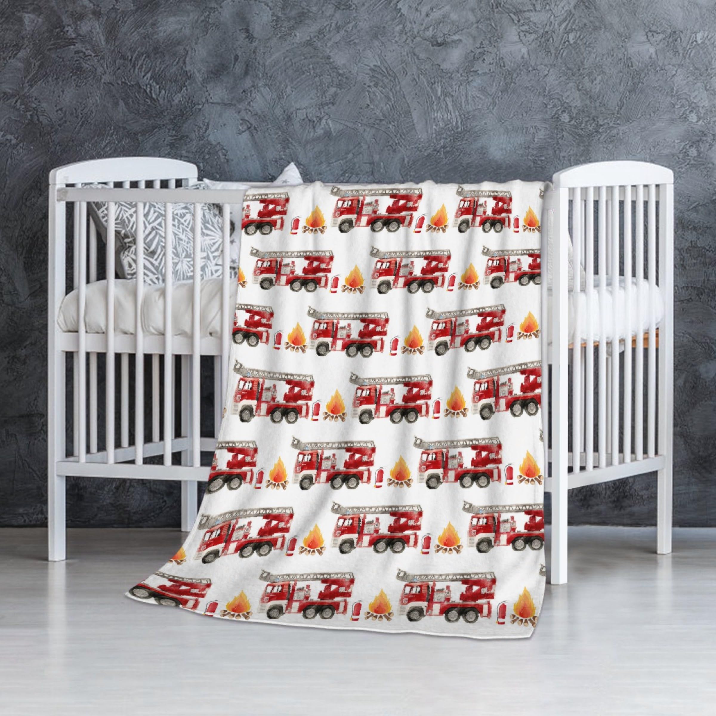 SUPERICH Fire Truck Blanket close-up shows cloud-soft microfiber warmth for newborn moments