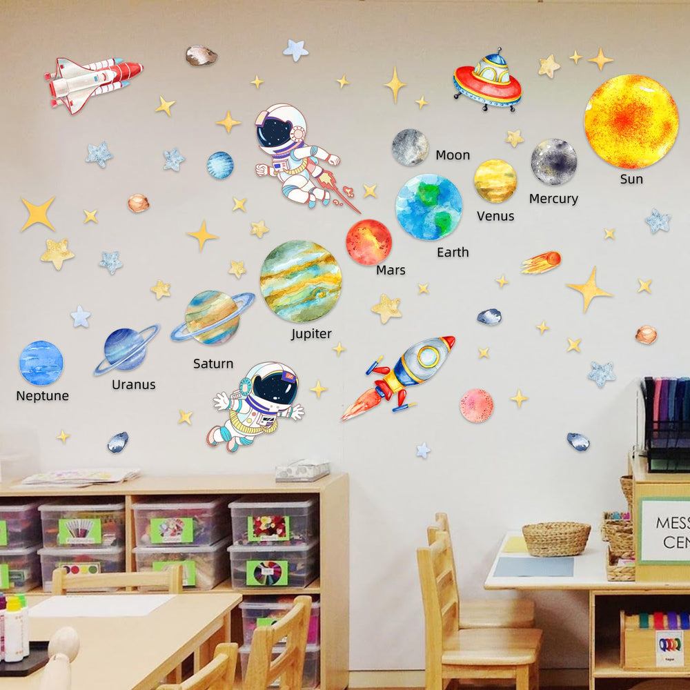 Suplanet peel-stick space wall decal is simple to apply anywhere