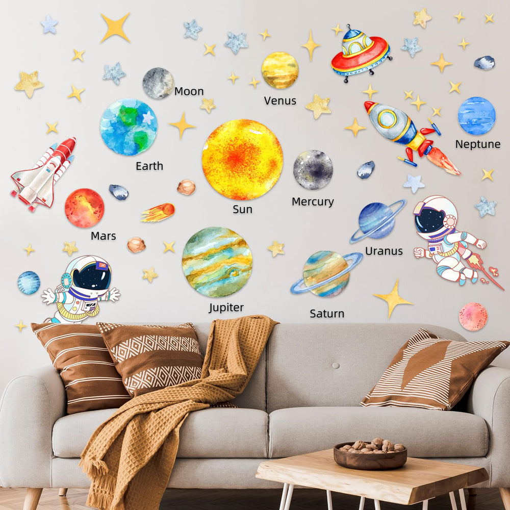 Suplanet two-sheet space wall decal provides generous coverage