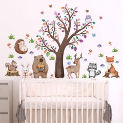 Suplanet Woodland Animals wall decal forest scene; easy to apply on walls and furniture.