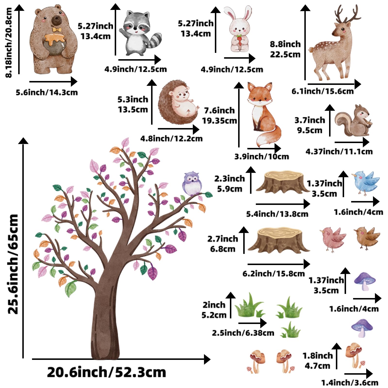 Suplanet Woodland wall decals set; includes two sheets for versatile designs.
