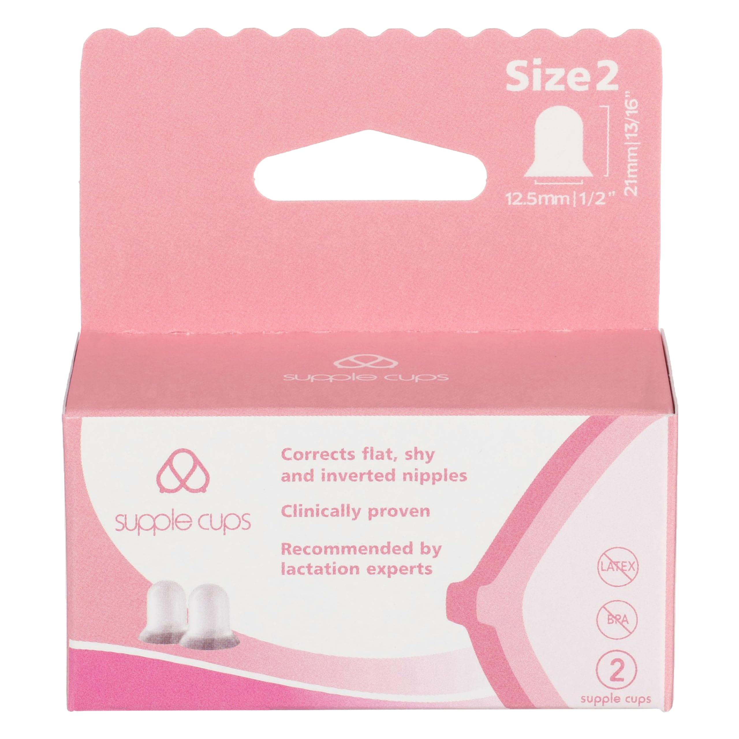 Supple Cups package and cups ready for use, supporting comfortable breastfeeding.