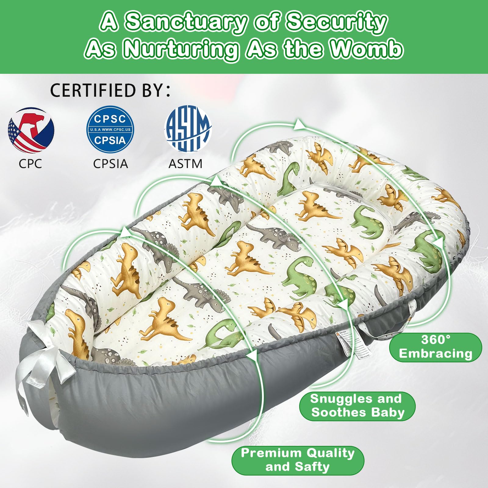 SUPRBIRD Baby Lounger drawstring edges demonstrate a snug fit for growing babies.