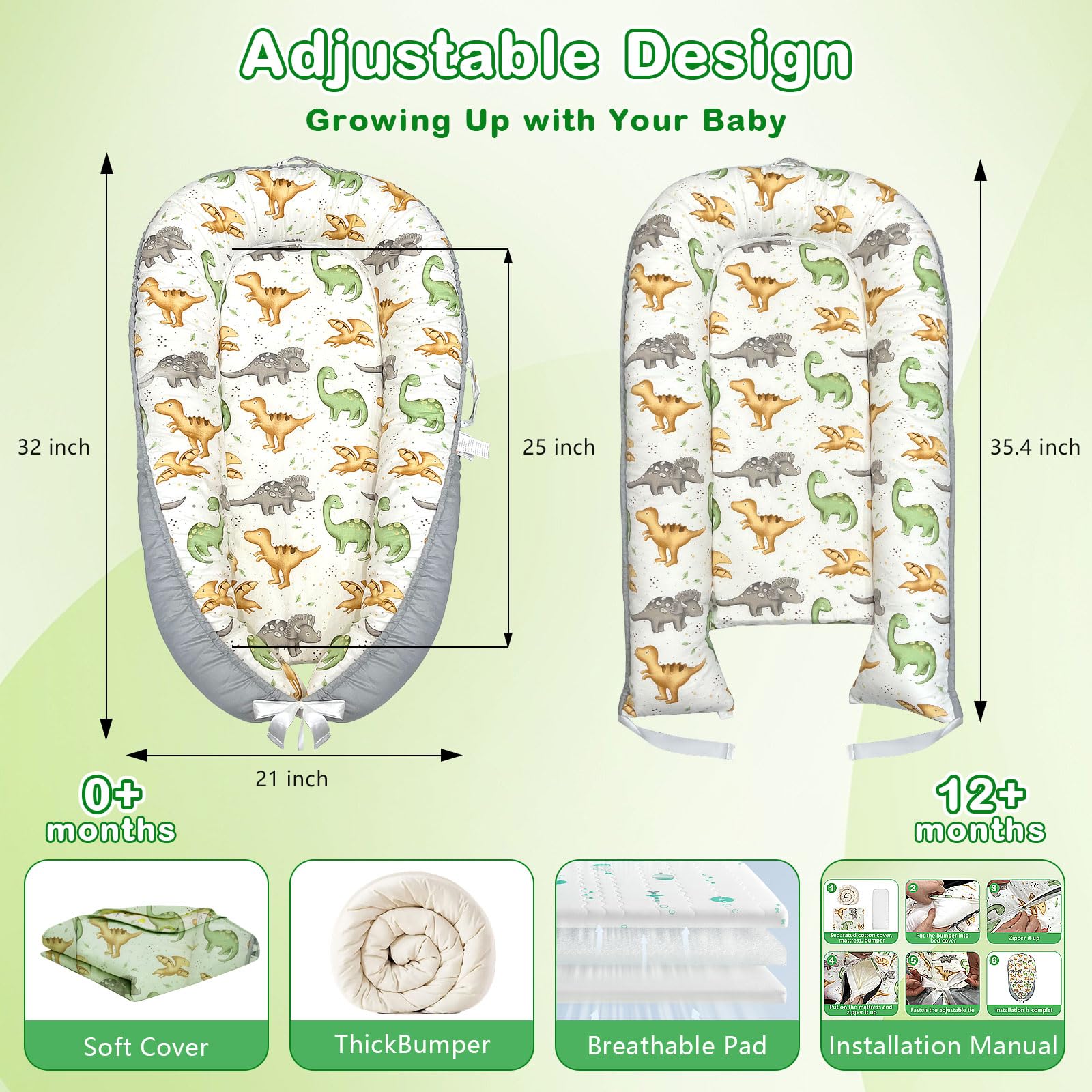 SUPRBIRD Baby Lounger portable handles enable easy transport at home or travel.