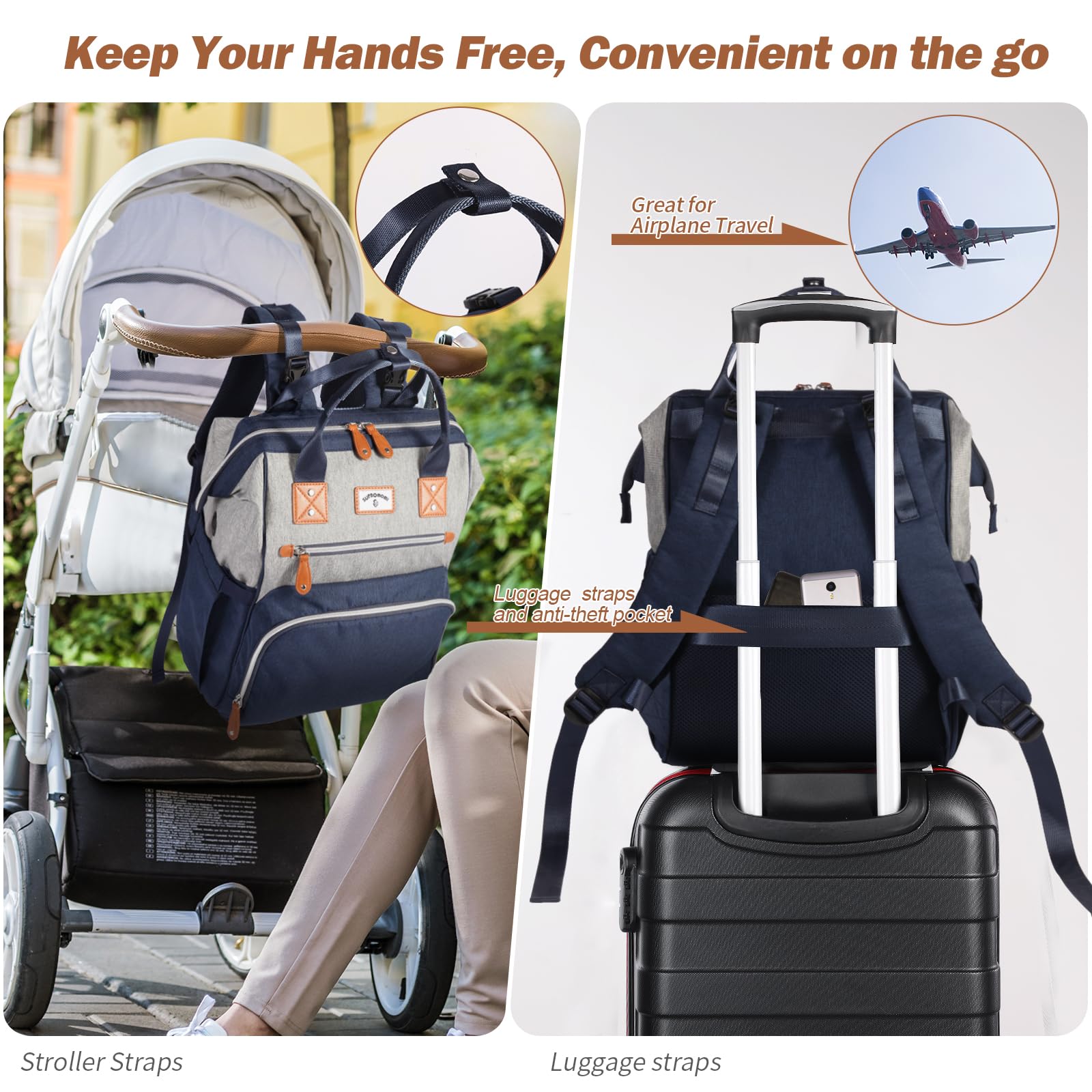 Supromomi diaper bag backpack charger holes for on-the-go device access