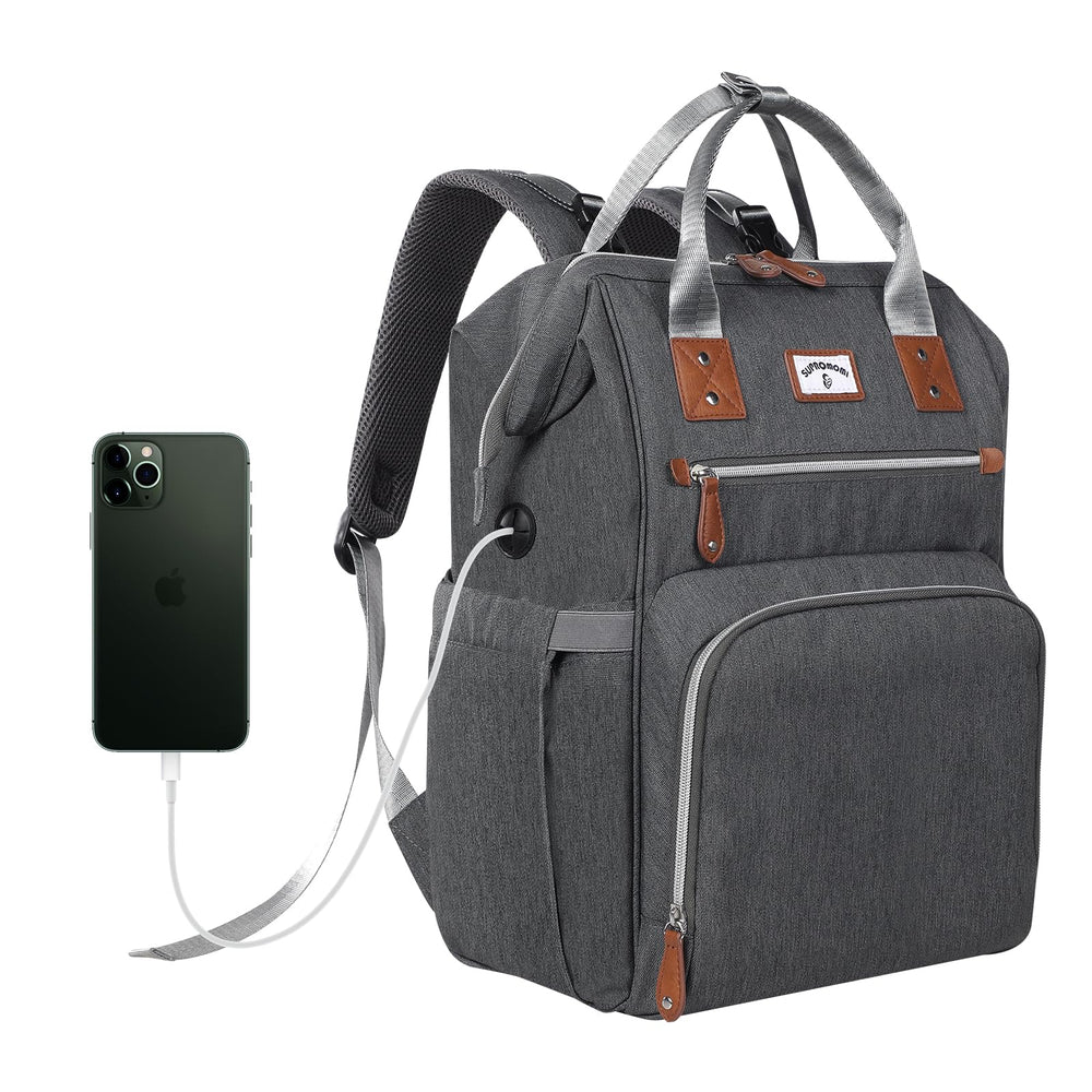 SUPROMOMI diaper bag backpack front-view emphasizes spacious layout for quick baby essentials.