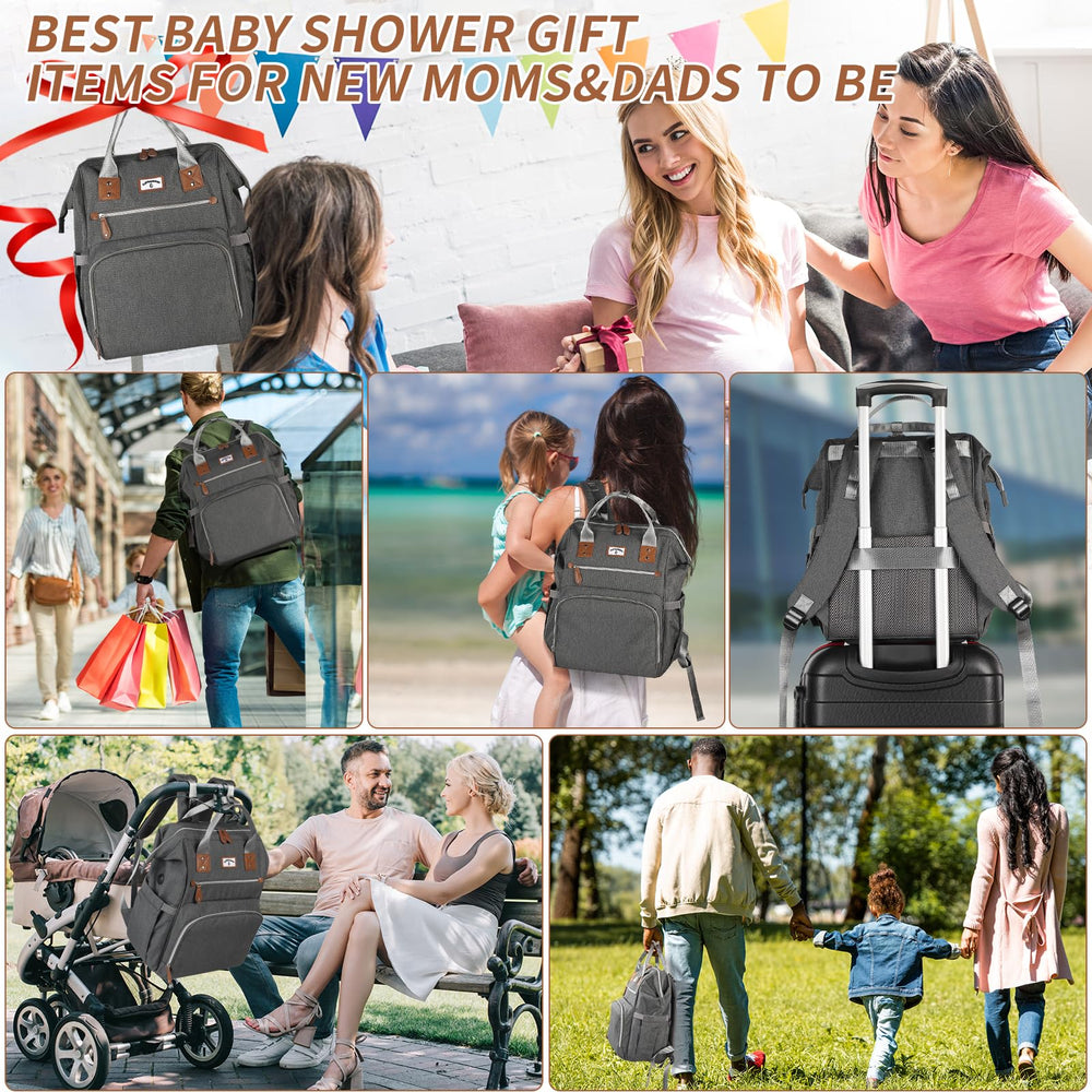 SUPROMOMI diaper bag backpack gray-neutral color appeals to both moms and dads.