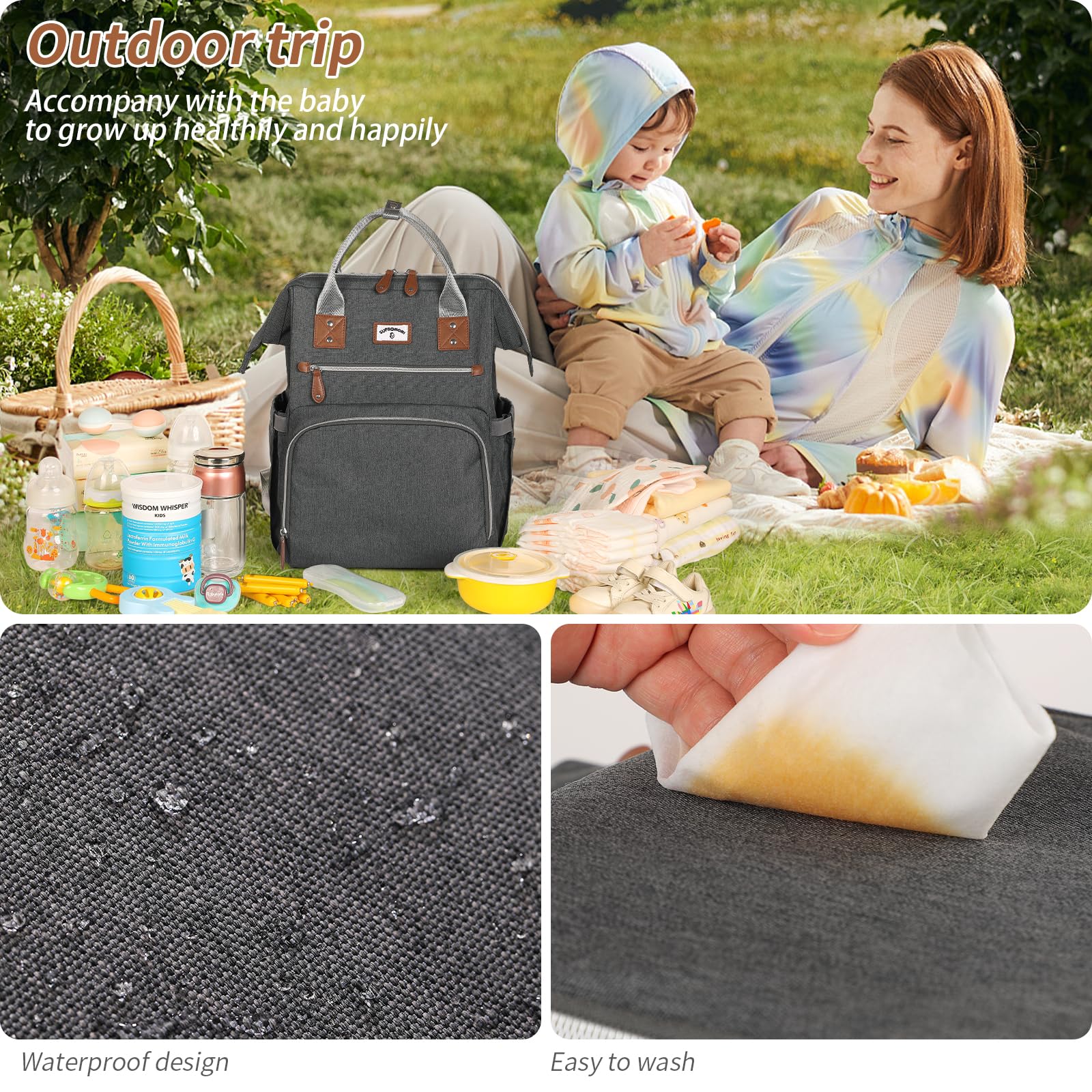 SUPROMOMI diaper bag backpack comfortable-shoulder-strap highlights soft ergonomic carry.