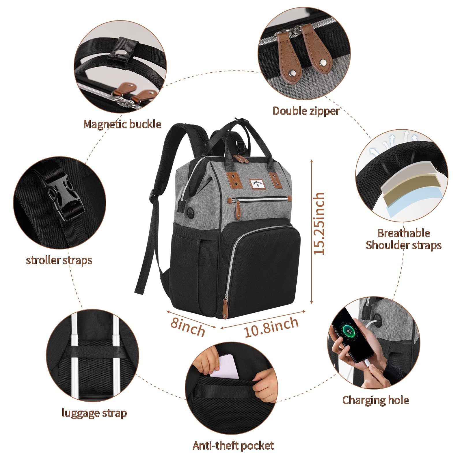 SUPROMOMI diaper bag luggage compatibility for travel-friendly use