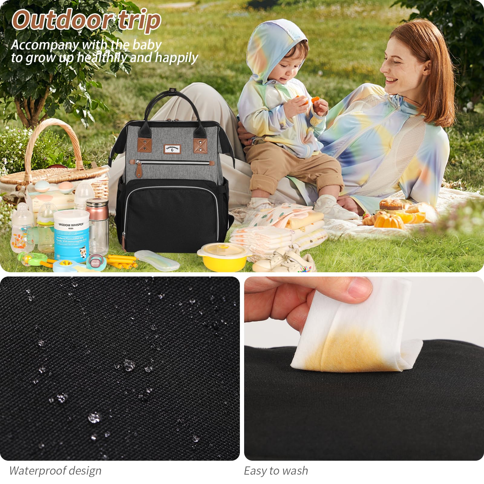 SUPROMOMI diaper bag neutral color finish for modern parents