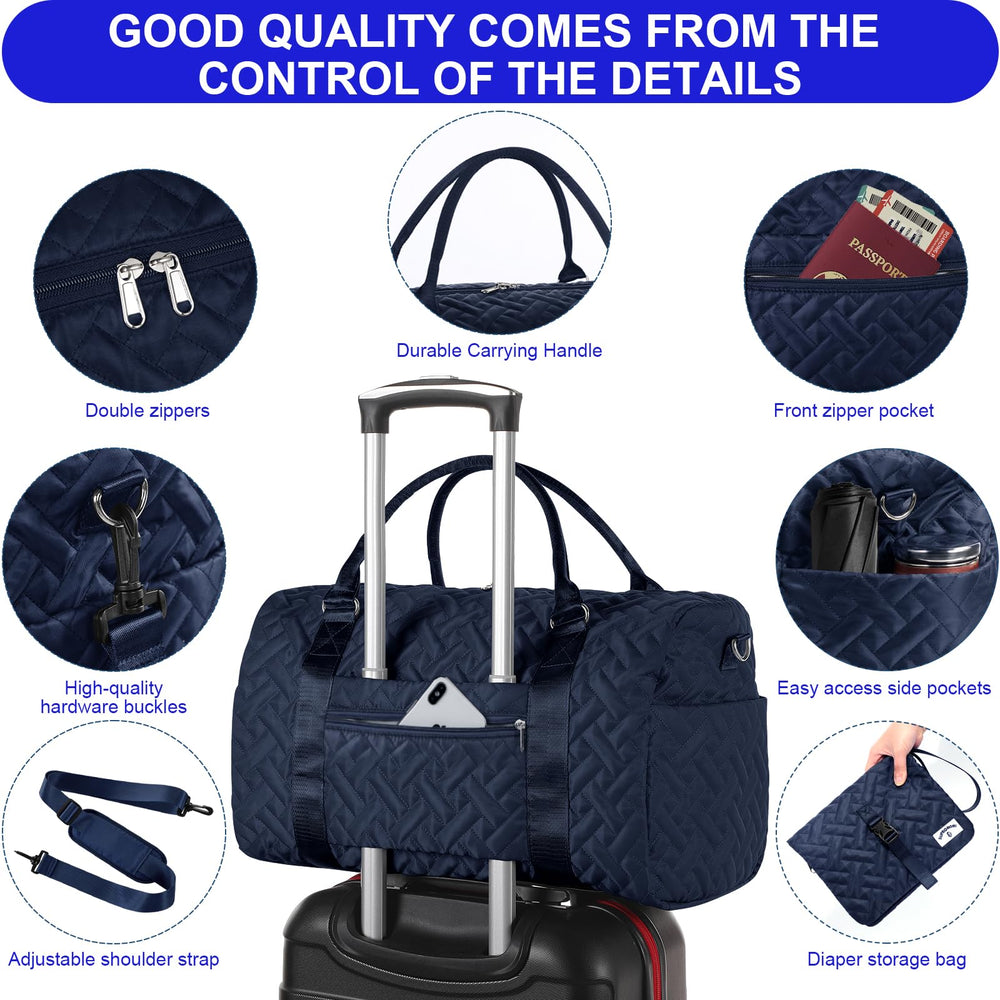 SUPROMOMI diaper bag tote 15-pocket layout shown on exterior and interior
