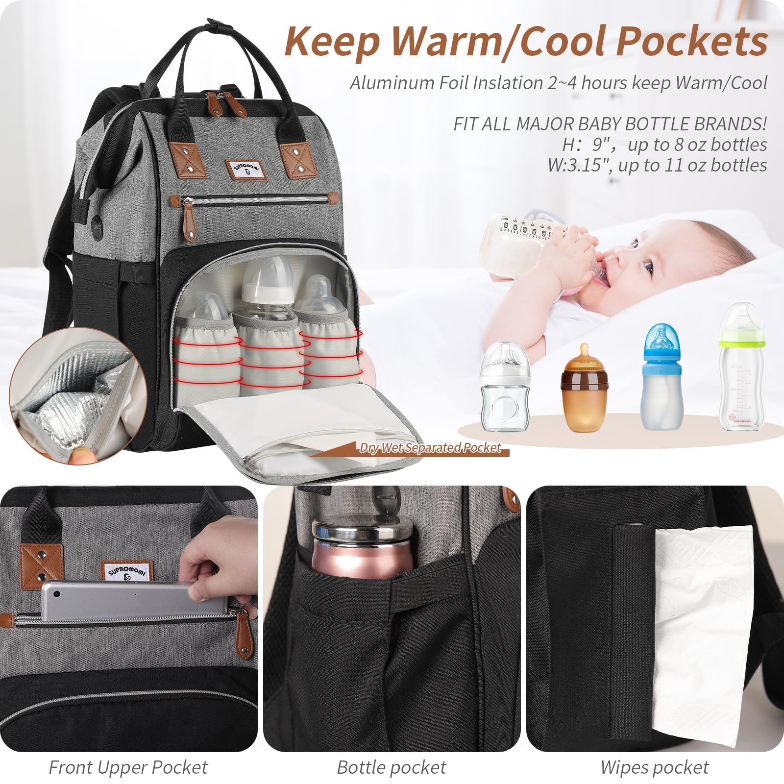 SUPROMOMI diaper bag tote-convertible mode for versatile carrying
