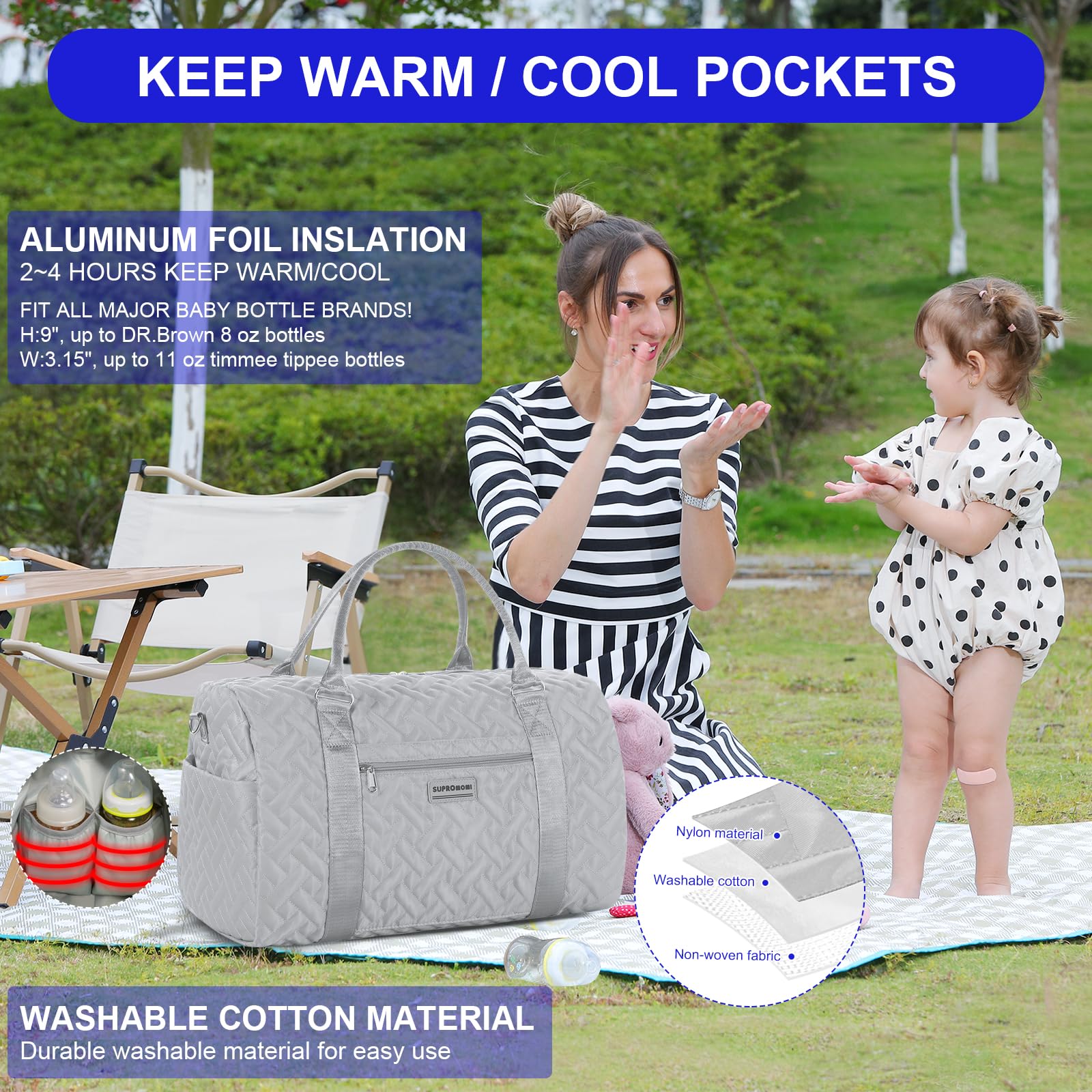 Supromomi diaper bag tote round handle offers comfortable carry during errands