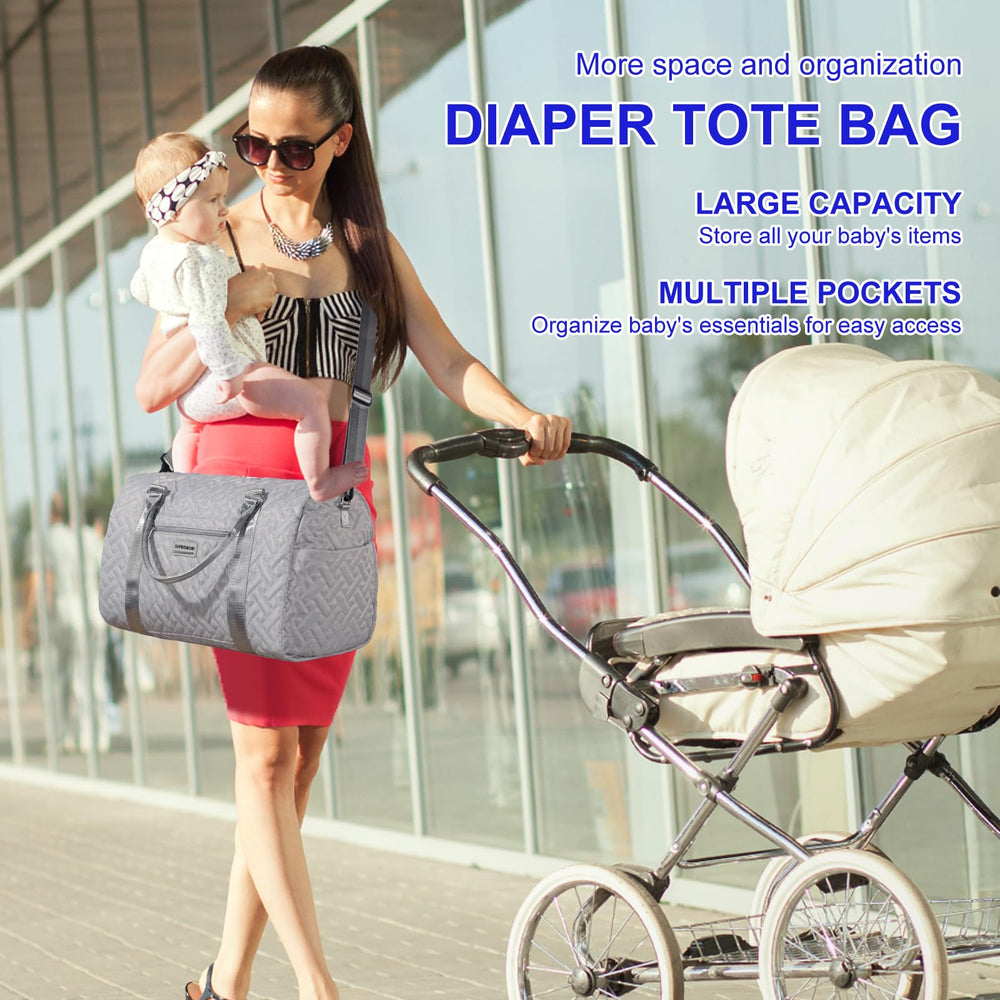 Supromomi diaper bag tote side pocket provides quick-access essentials on outings