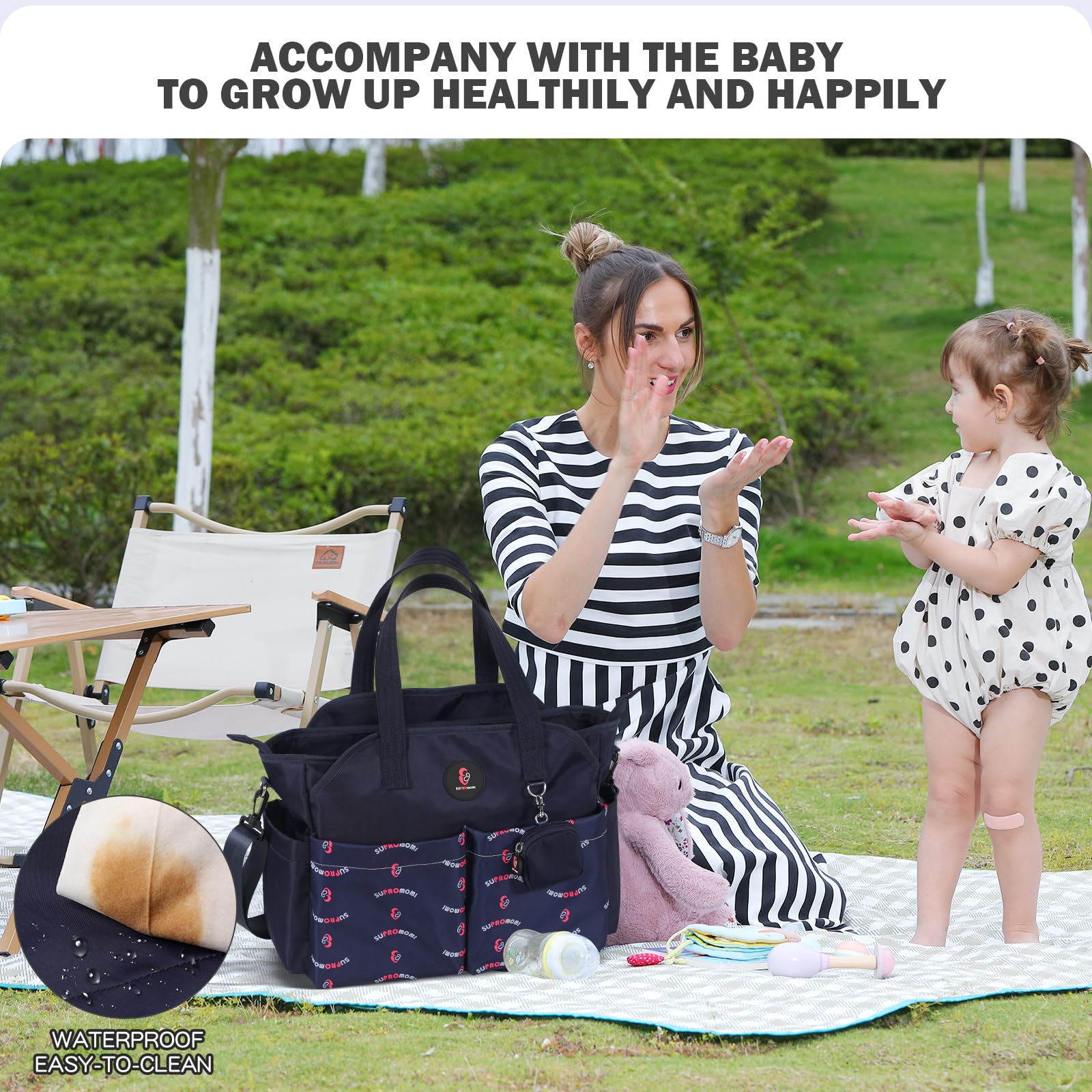 SUPROMOMI diaper tote back pocket stores diaper pads for quick changes