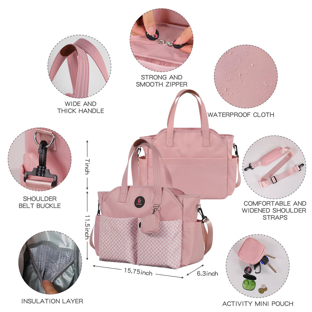 SUPROMOMI diaper tote back pocket stores a diaper pad for easy changes.