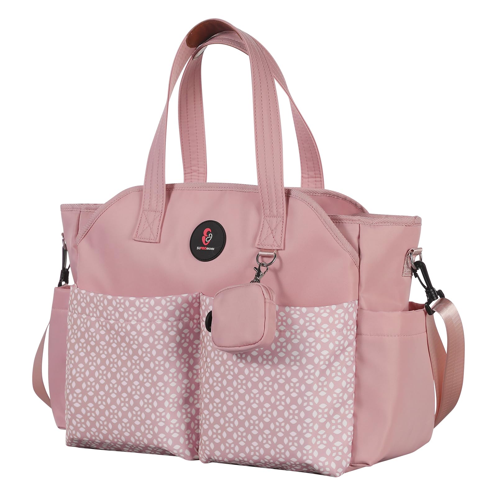 SUPROMOMI diaper tote closeup shows premium material and durable construction for daily use.