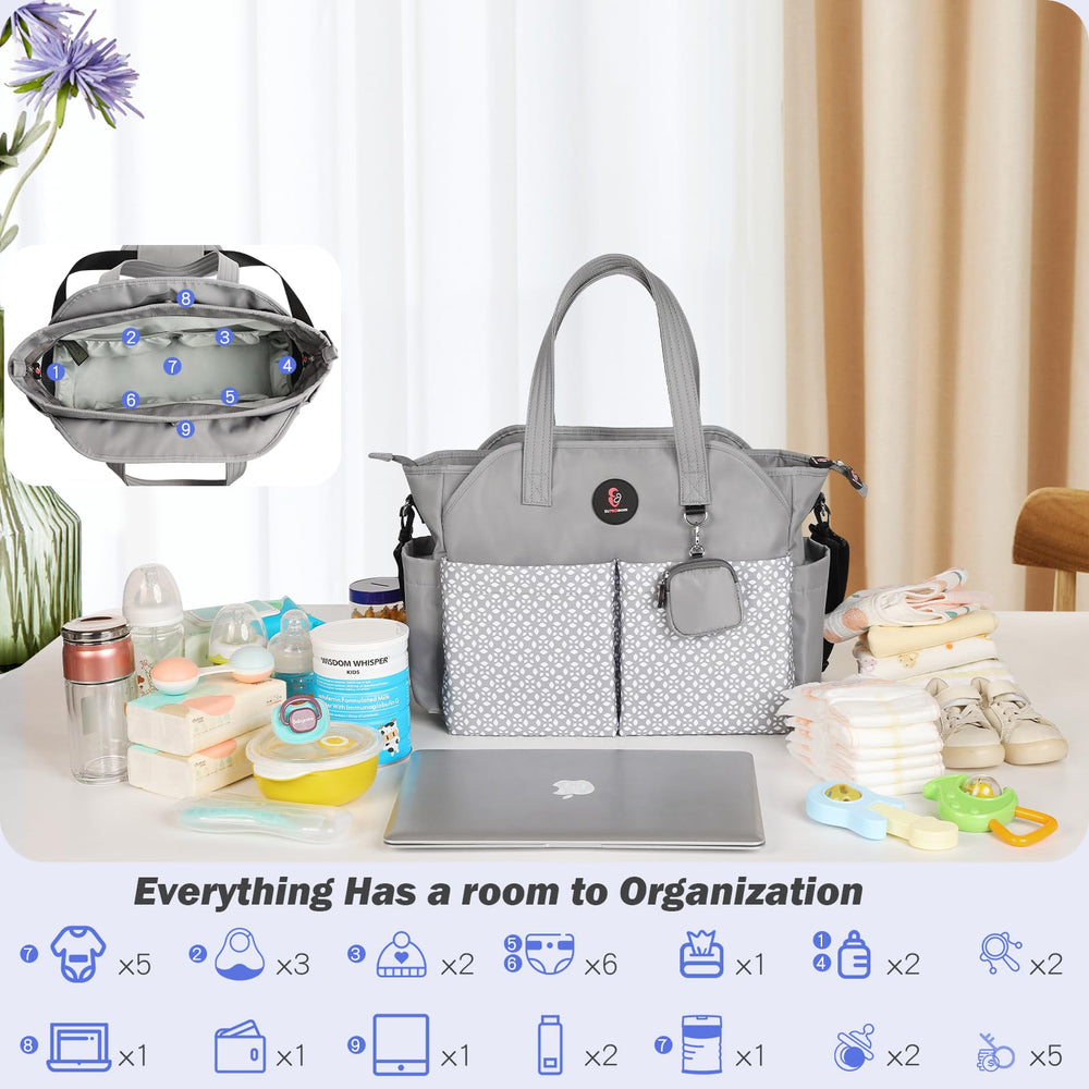 SUPROMOMI diaper tote detachable strap offers crossbody comfort during shopping