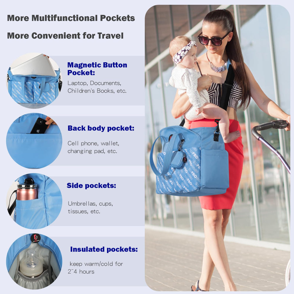 SUPROMOMI Diaper Tote detachable strap for crossbody or shoulder carry
