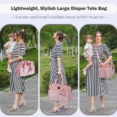 SUPROMOMI diaper tote front pocket view for quick-access wipes and snacks.