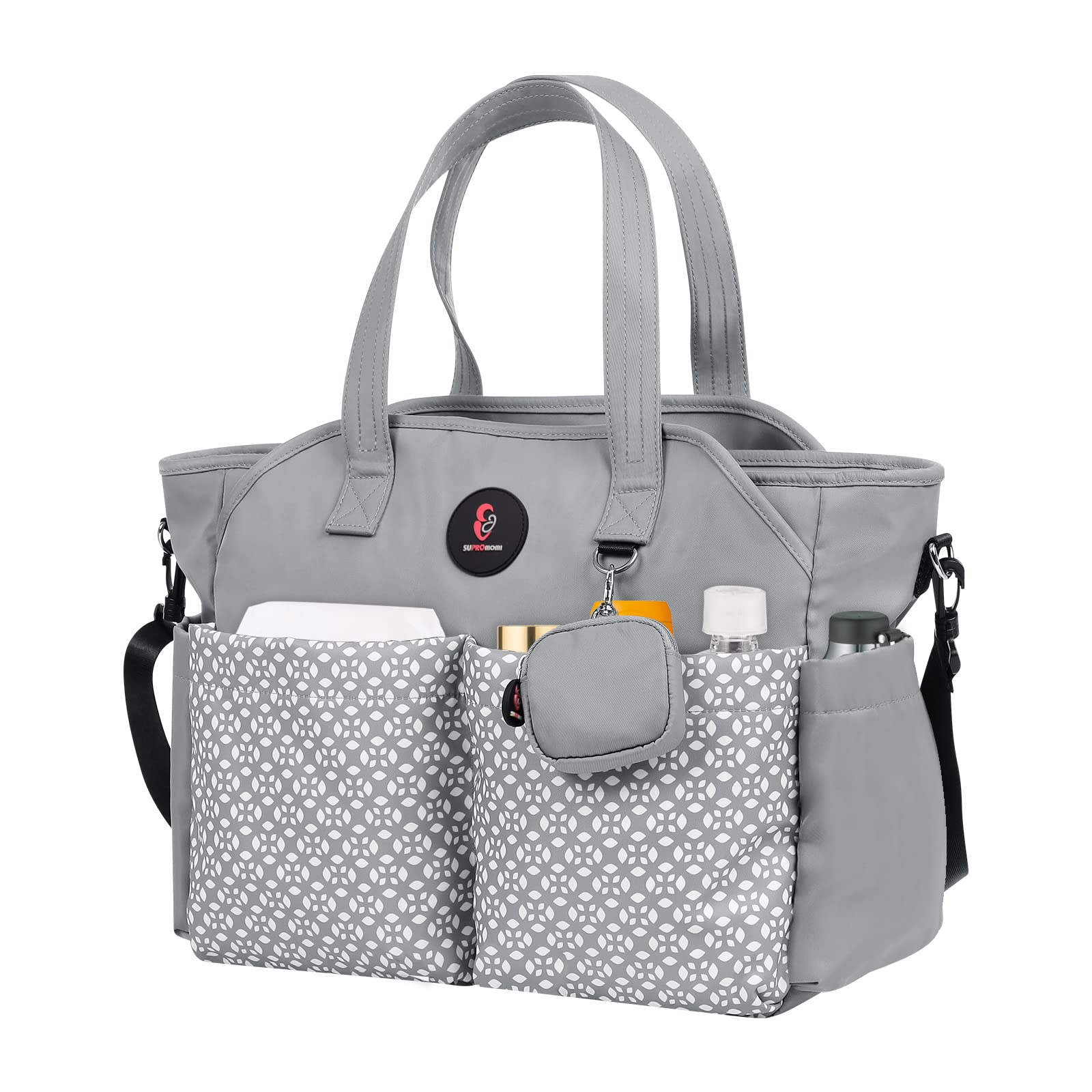 SUPROMOMI diaper tote front pocket keeps baby essentials within easy reach on the go