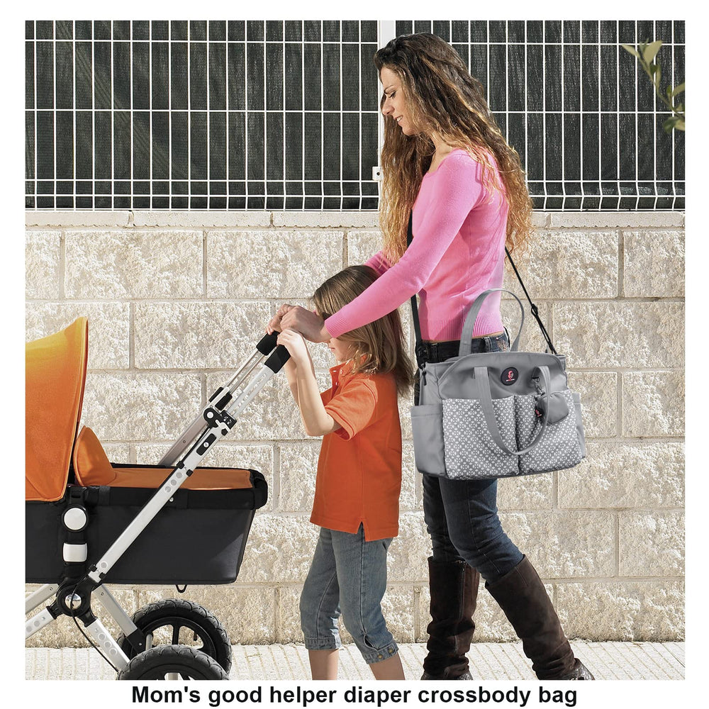 SUPROMOMI diaper tote gray closeup shows durable waterproof fabric