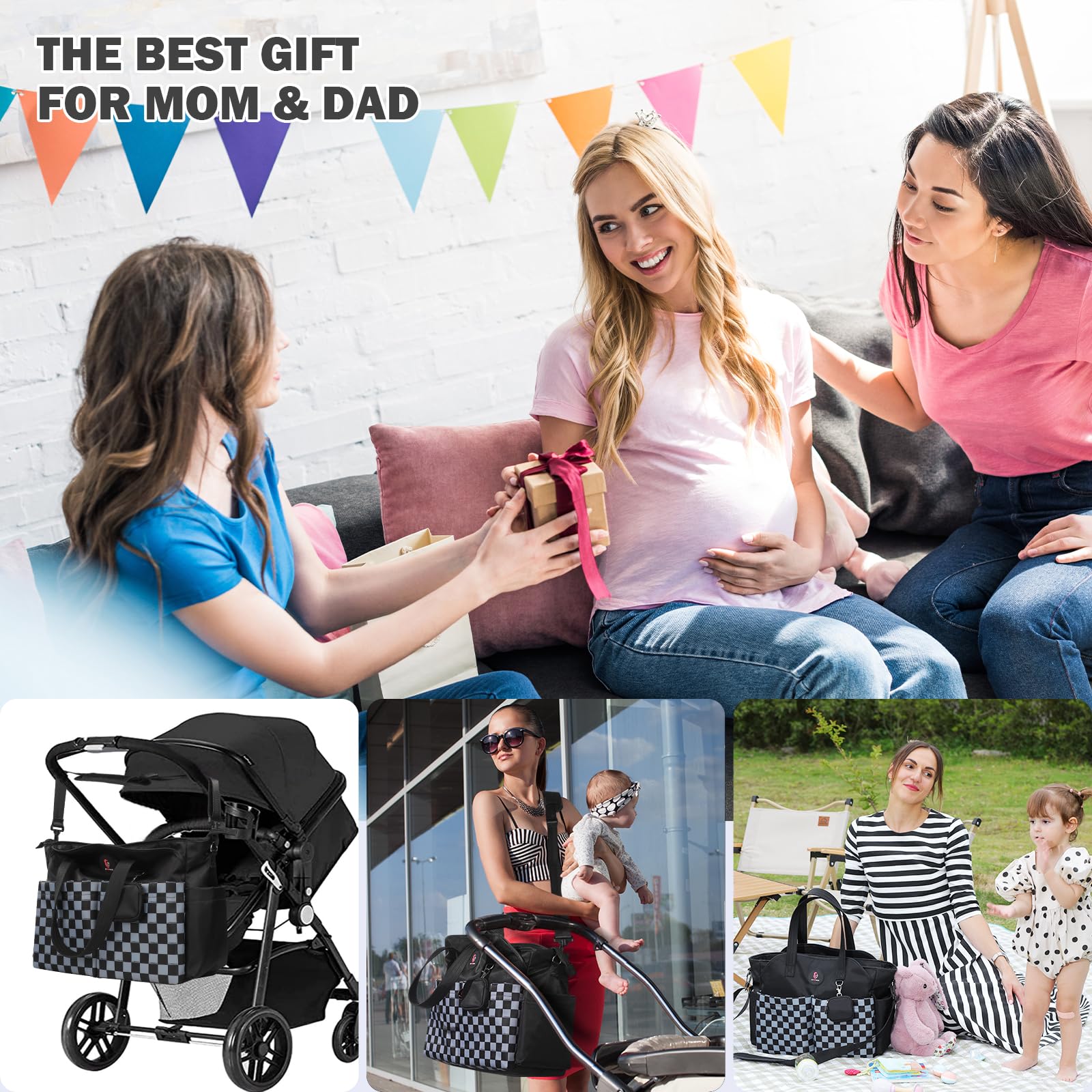 SUPROMOMI diaper tote side water bottle pocket supports on-the-go refreshment.