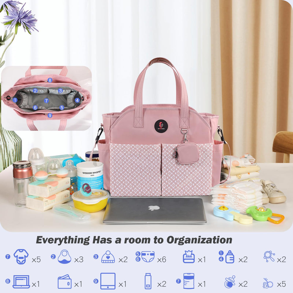 SUPROMOMI diaper tote insulated pocket keeps bottles at the right temperature.