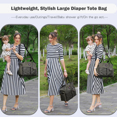 SUPROMOMI Diaper Tote insulated pocket keeps bottles warm or cold during trips.