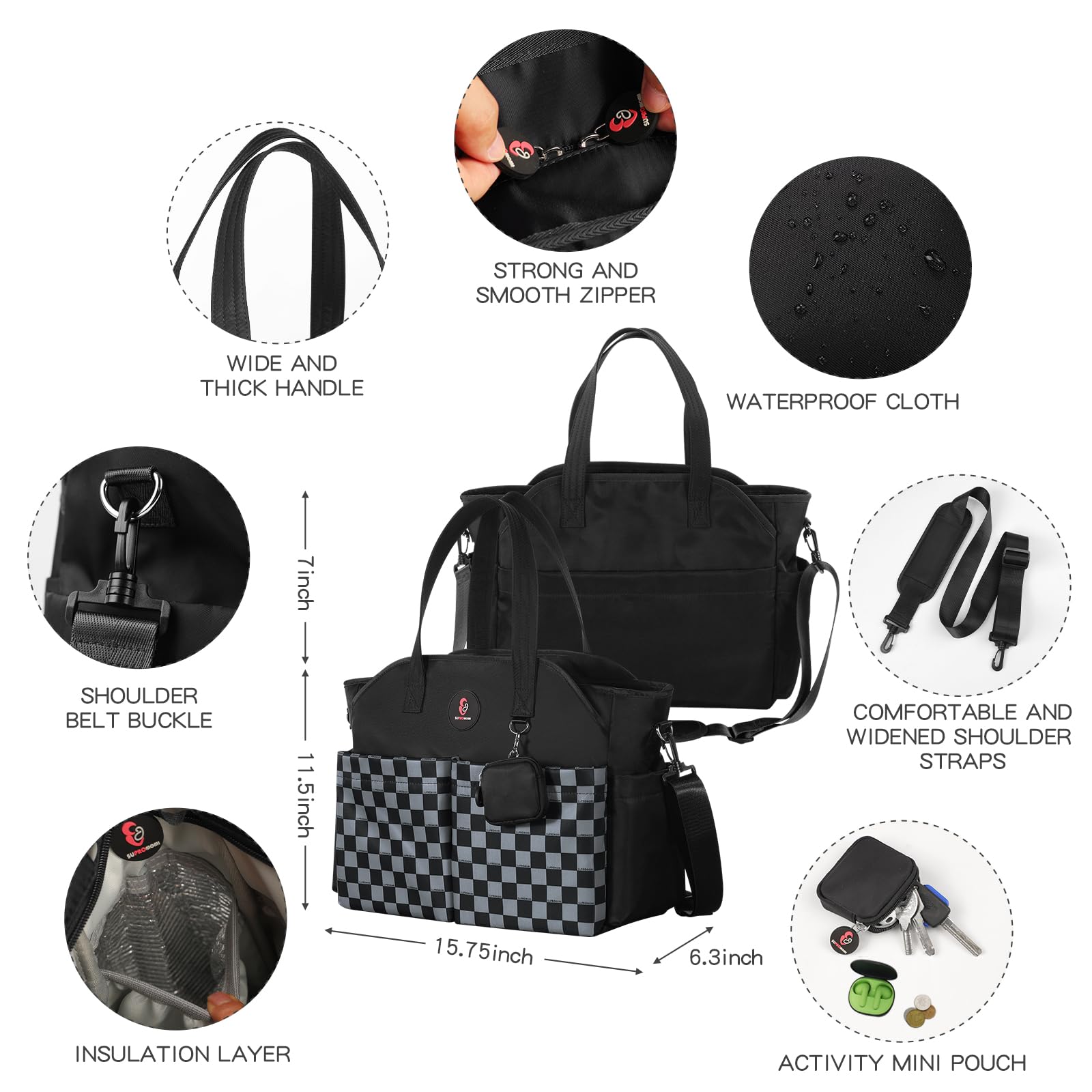 SUPROMOMI diaper tote's large capacity fits twins' supplies for hospital or travel.