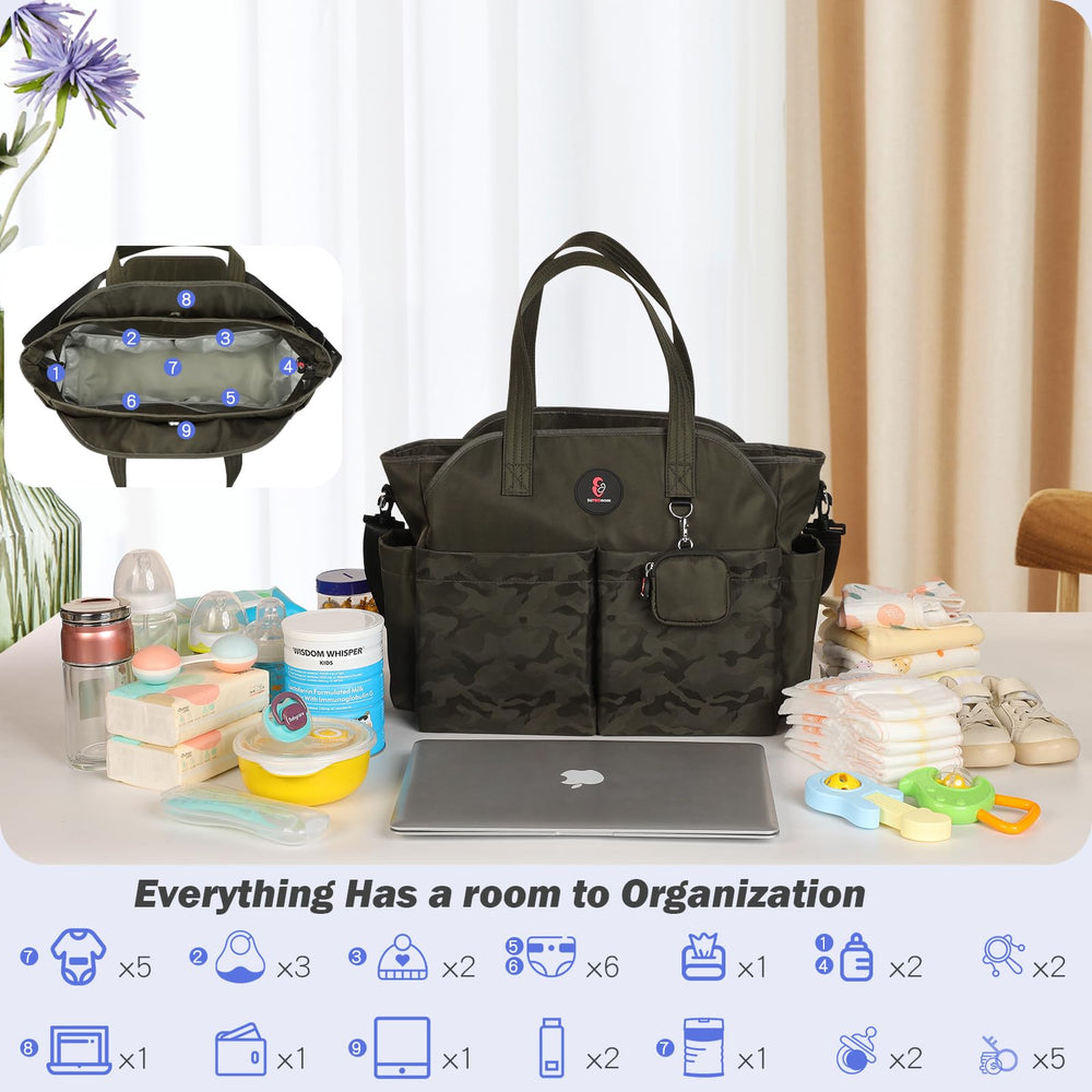 SUPROMOMI Diaper Tote removable shoulder strap enables crossbody comfort.