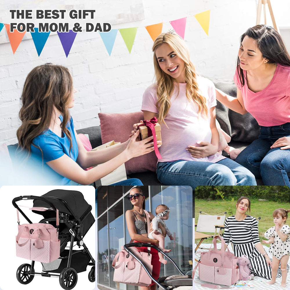 SUPROMOMI diaper tote side pockets allow water bottles or umbrellas on the go.