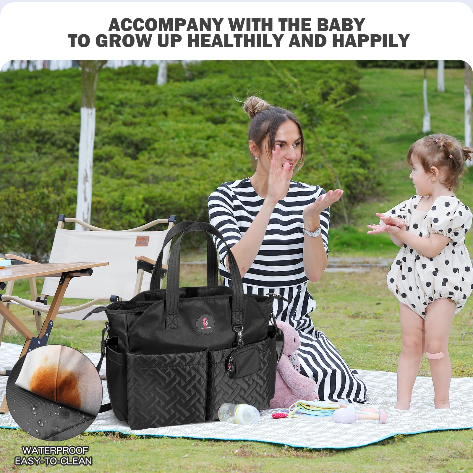 SUPROMOMI diaper tote twins-capacity design accommodates two kids' supplies