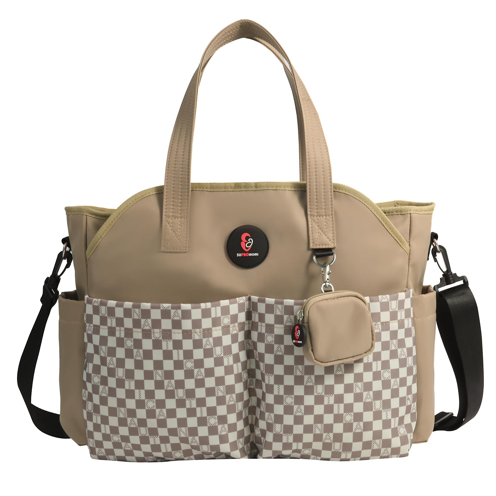 SUPROMOMI diaper bag tote front view showing roomy space for twins