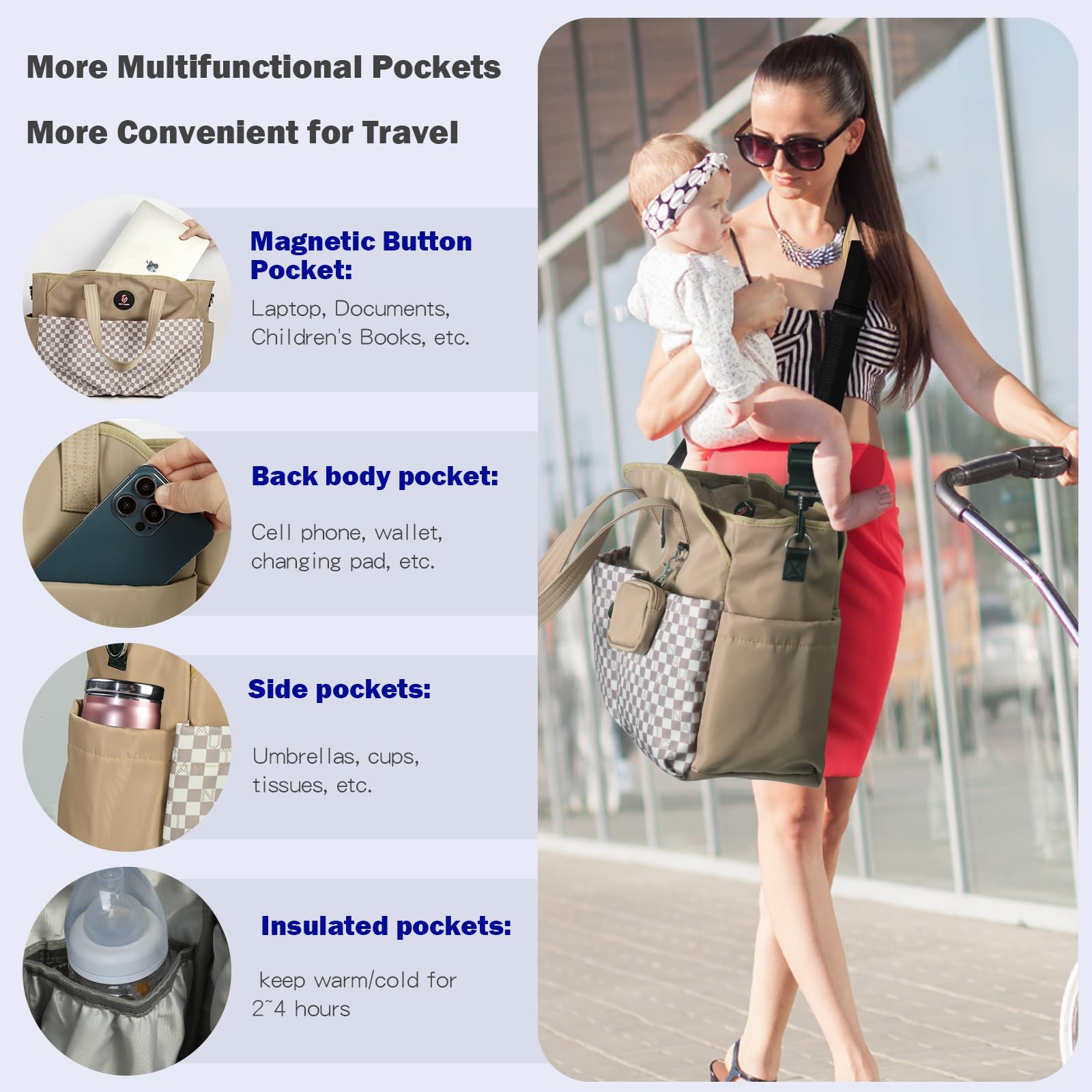 SUPROMOMI diaper bag tote laptop pocket for work or travel