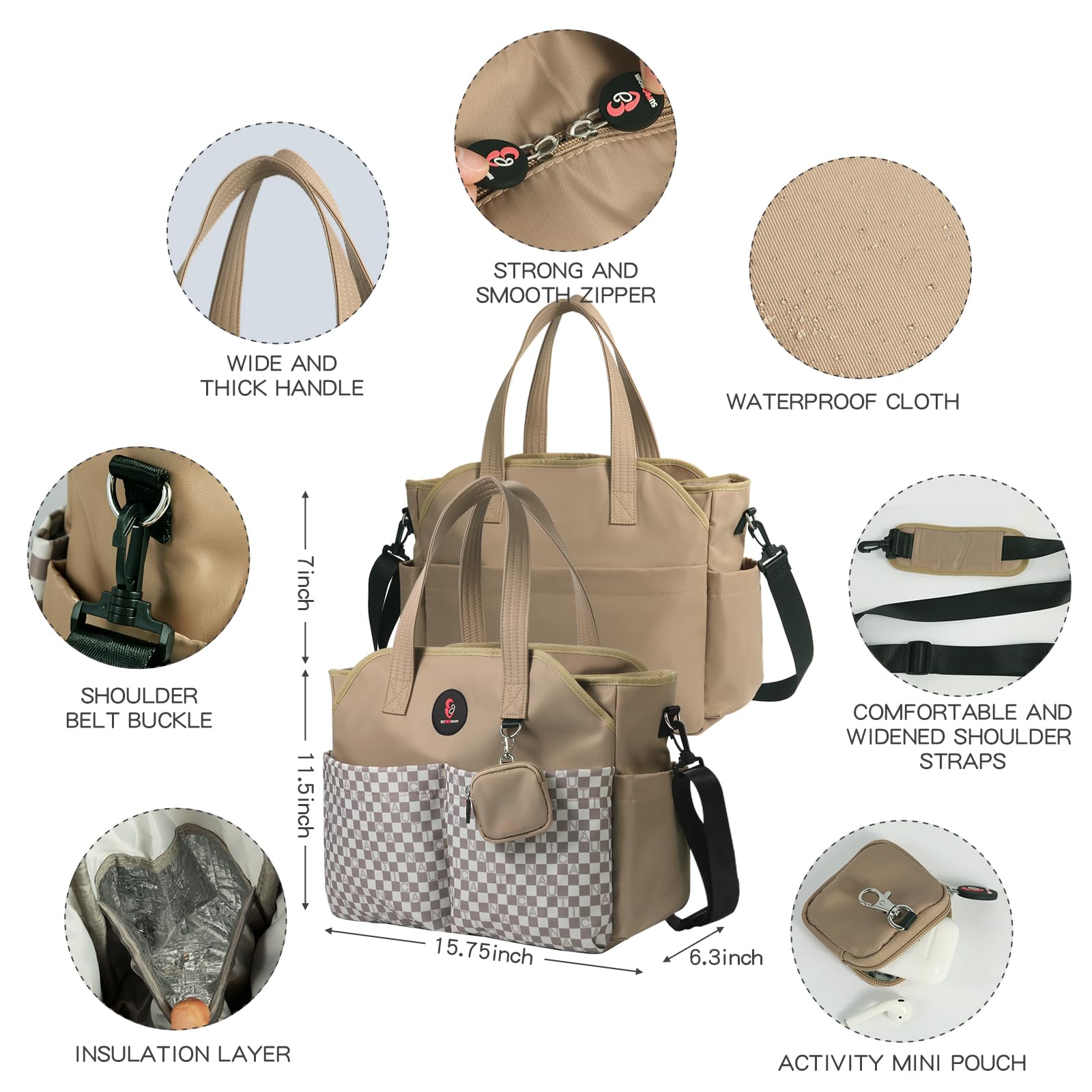 SUPROMOMI diaper bag tote magnetic pocket for quick access