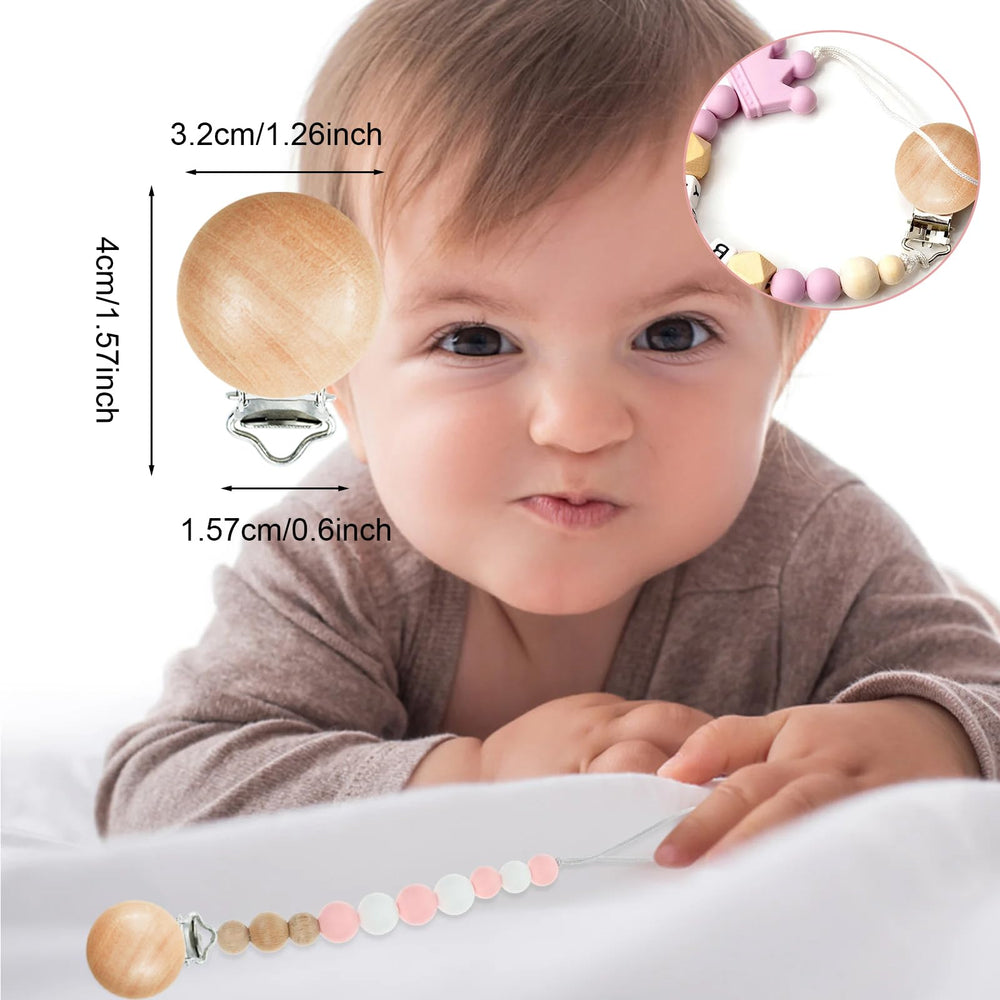 Suptizizkz wood pacifier clips closeup highlights smooth, odorless material