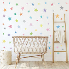 Supzone 165pcs stars wall decal pack adds colorful whimsy to nursery walls.