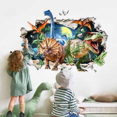 Supzone 3D dinosaur wall decal burst through design adds dynamic room drama for kids.