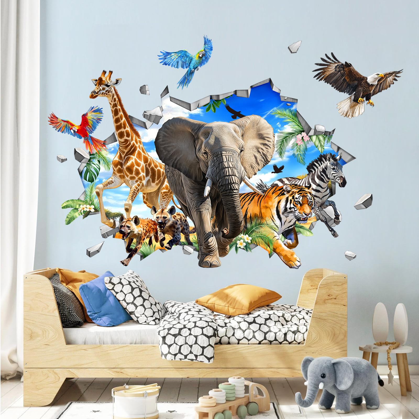 Supzone 3D safari wall decal applied to smooth wall surface