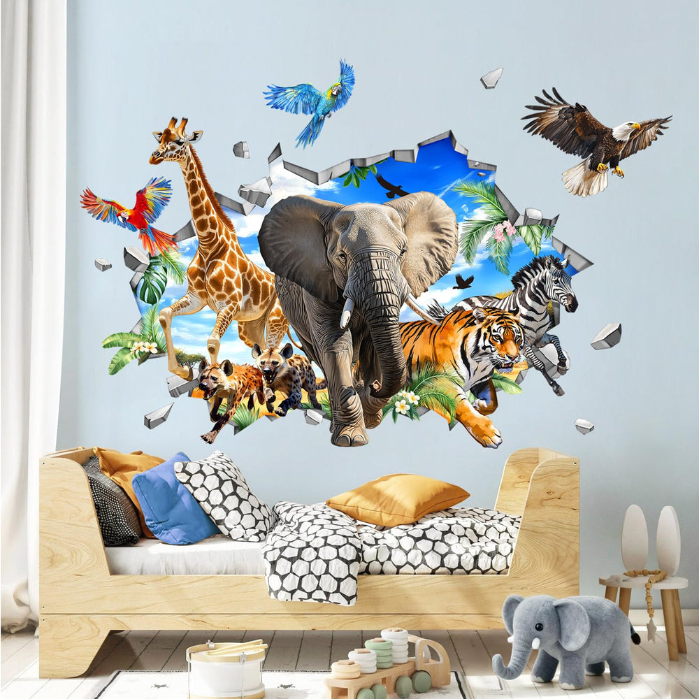 Supzone 3D safari wall decal applied to smooth wall surface